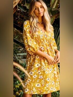 New Comfy Lightweight Boho Floral Tunic Dress